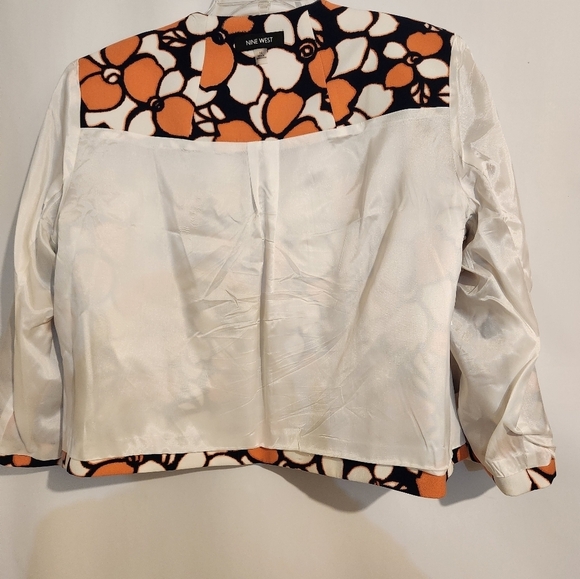Nine West Women's Blazer Orange Blue and White Floral Jacket 14 Fully Lined - Picture 6 of 9